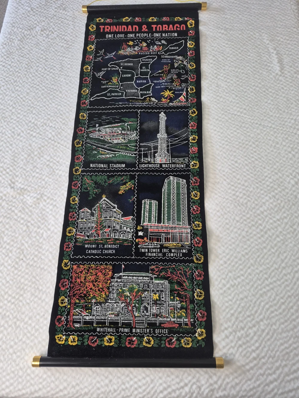 Trinidad & Tobago Black Embroidered Wall Hanging by